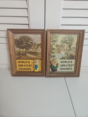 VTG Wallace Berry World's Greatest Grandma Grandpa Wall Signs 2 Cottagecore 1960